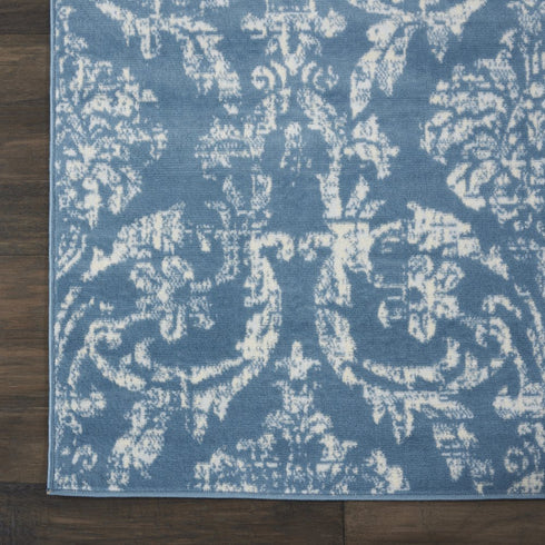2' X 4' Blue Damask Power Loom Area Rug